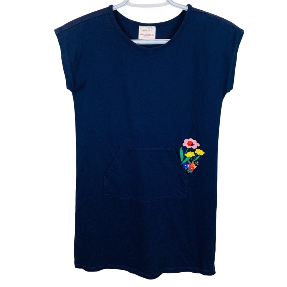 Hanna Andersson US 10/140 cm Navy T-Shirt Dress Flower Ladybug Graphic Pocket